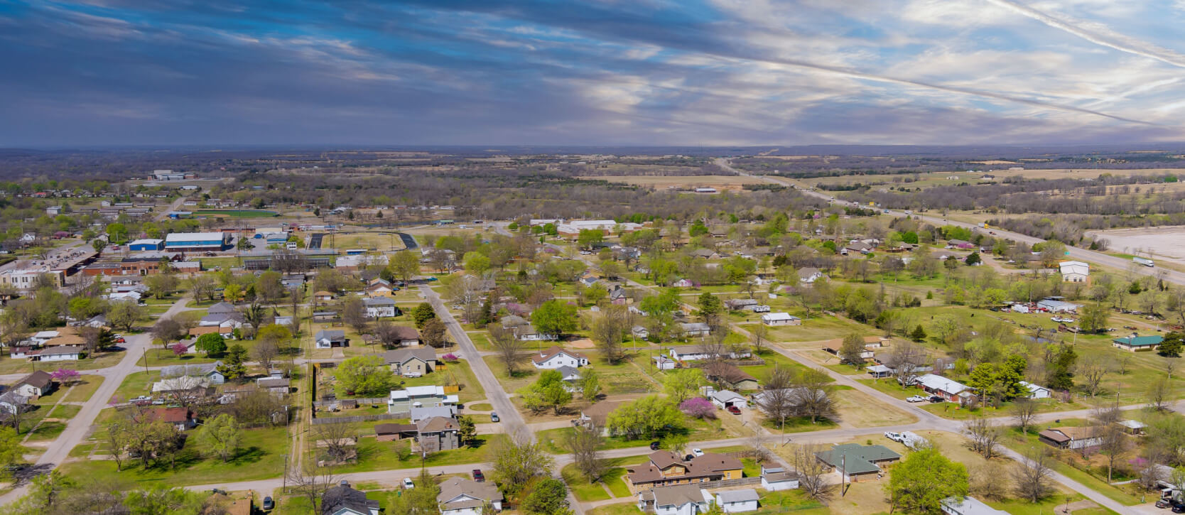 Aerial view of suburban neighborhood in Oklahoma City